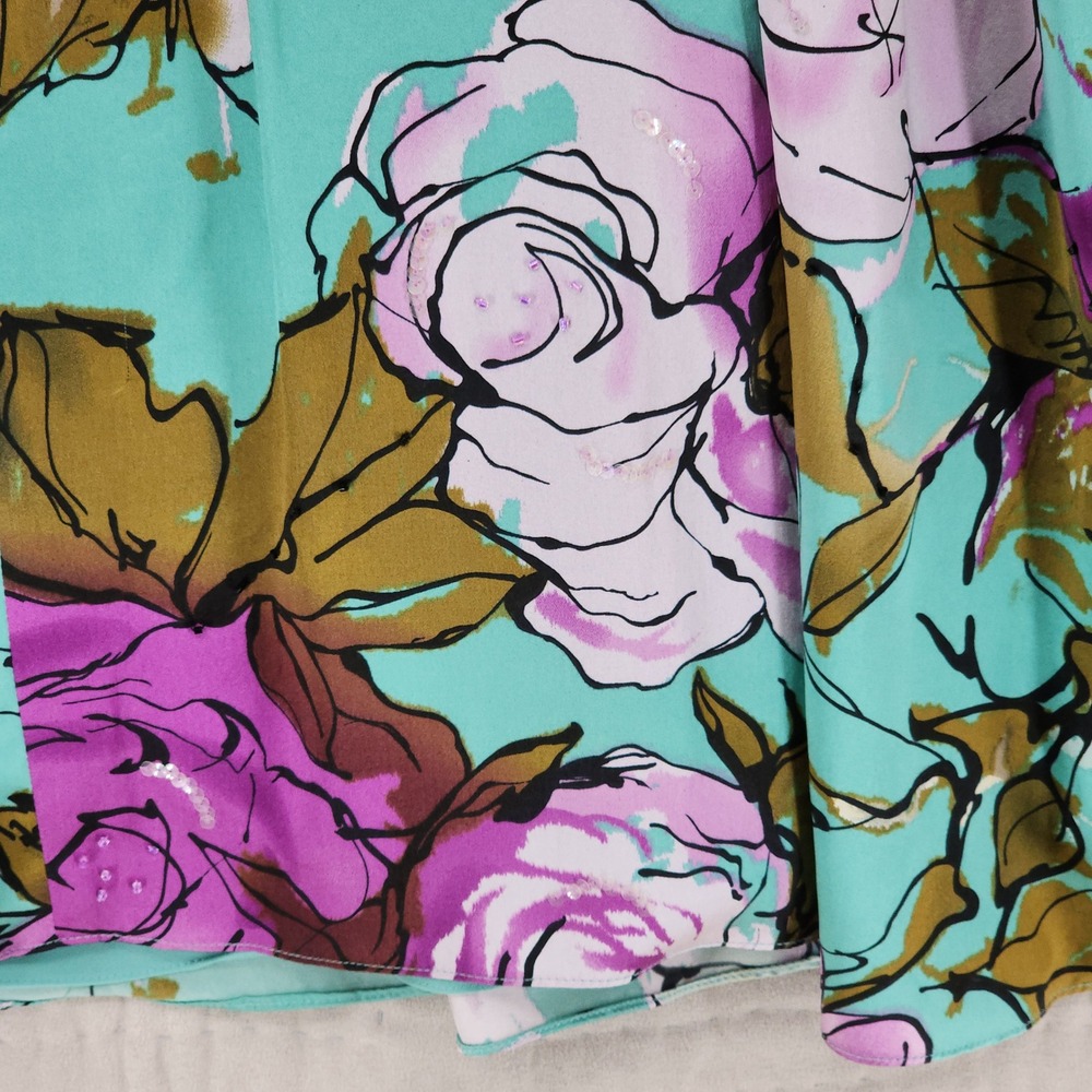 Adrianna Papell Silk Dress 10 Teal Purple Floral Fit Flare Cocktail Party Fairy - Picture 14 of 15